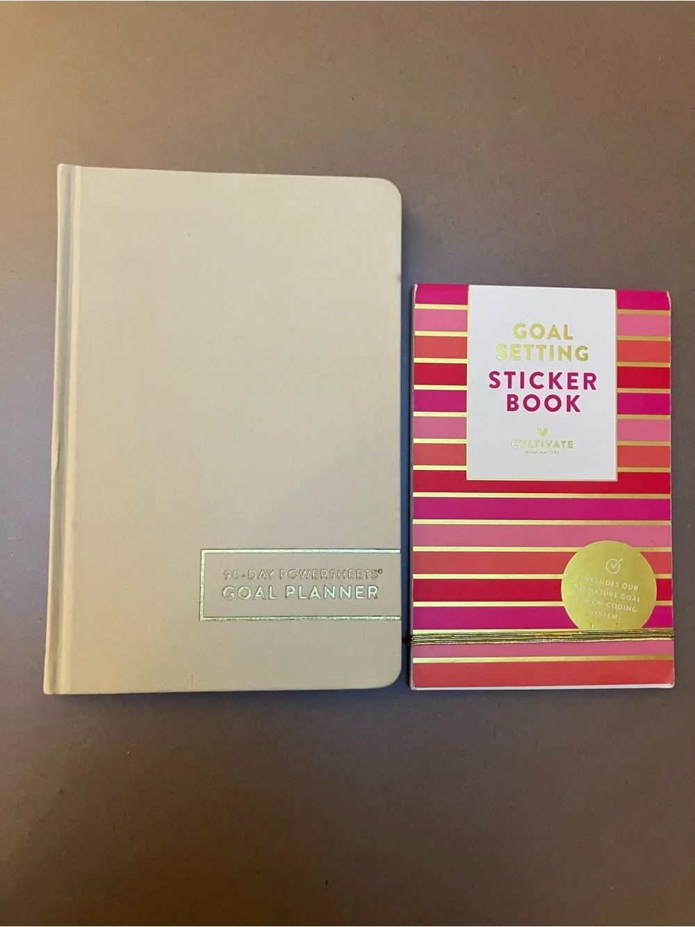 90-Day Powersheets Goal Planner - Natural Linen color + Goal Sticker Book